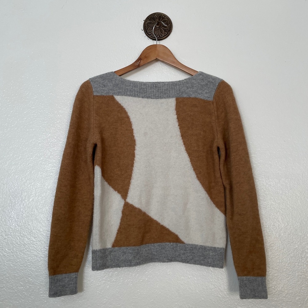 Sita Murt Colorblock Alpaca Wool Blend Sweater Grey Brown Cream Metallic Size 36